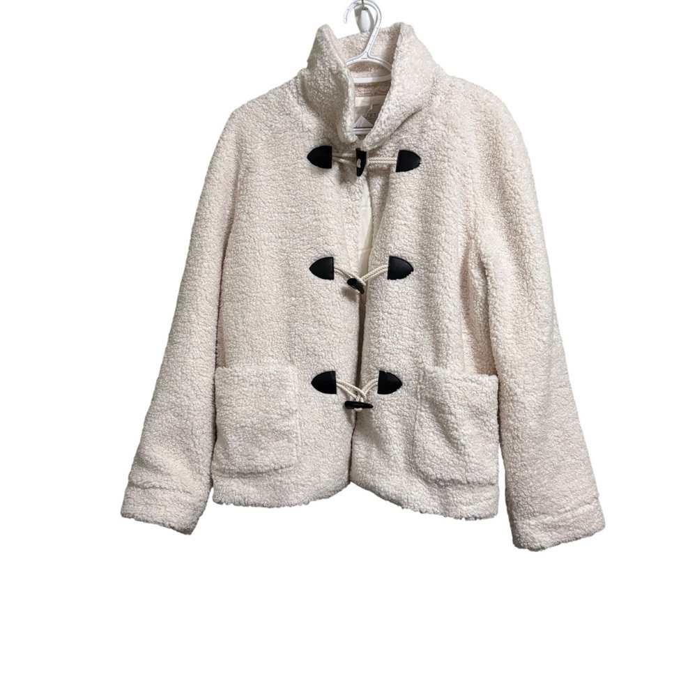 New LOFT SZ LG SHERPA JACKET WHITE WITH TOGGLE BUTTONS